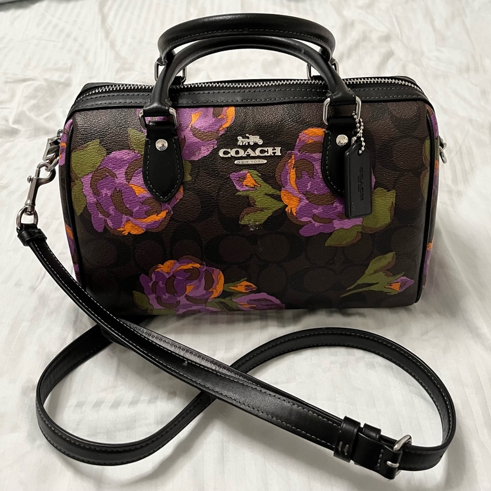 Coach Women's Satchel with Purple Floral Design